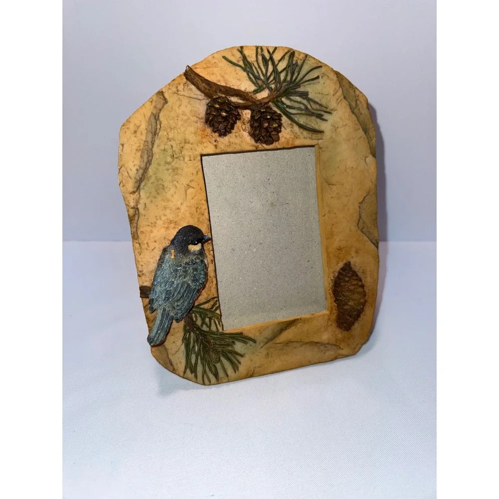 Rustic Resin Bird Pinecone Picture Frame Nature Woodland Cabin Decor 3x5